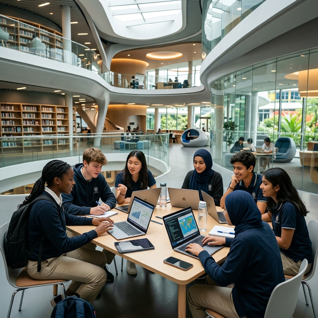 Secondary students collaborating